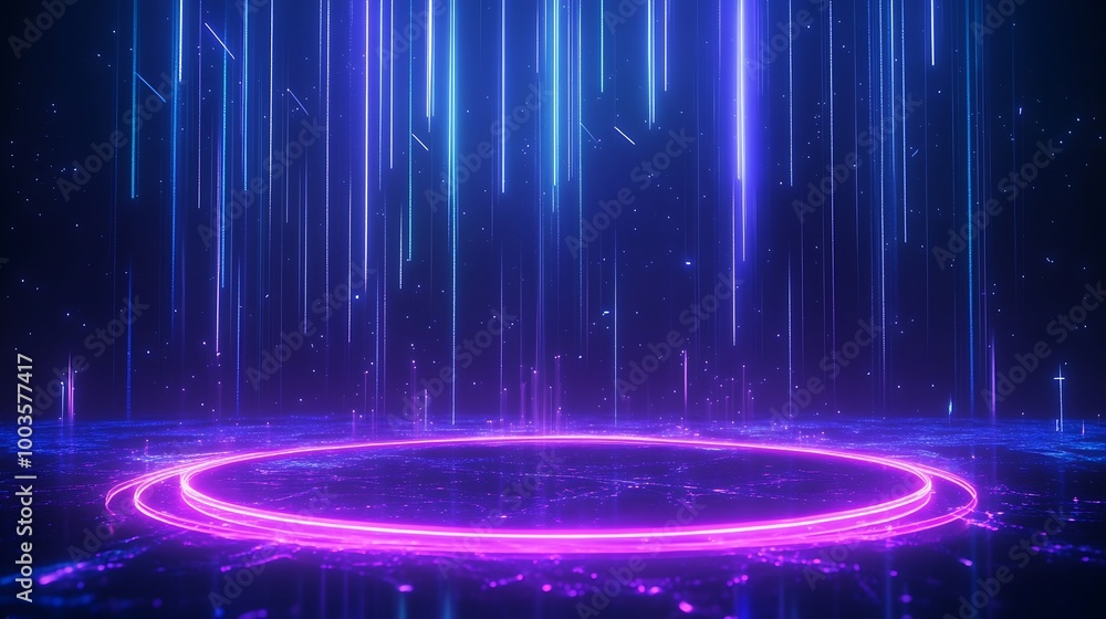 Poster abstract neon lights create a dynamic visual effect in a vivid, dark environment, perfect for digita