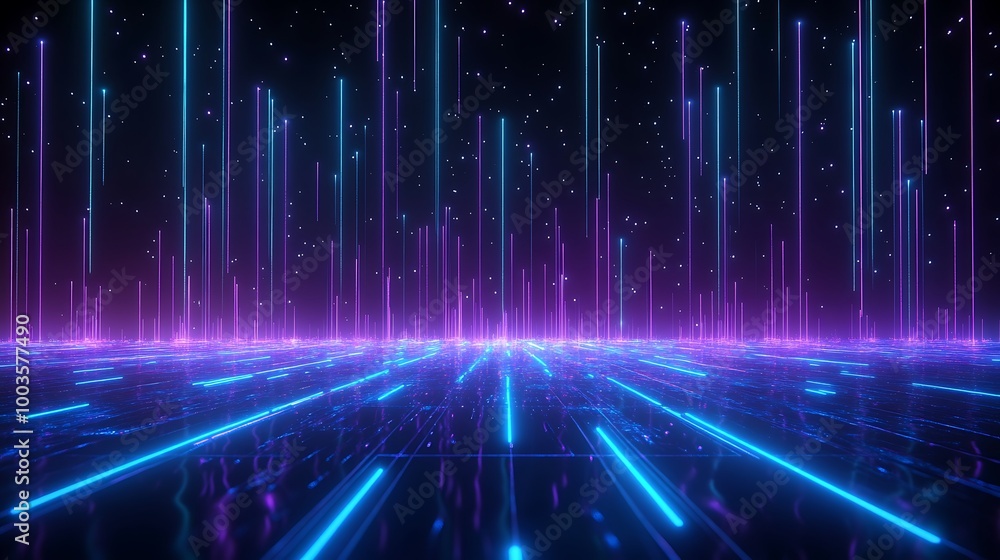 Poster abstract neon lights creating a futuristic landscape with vibrant colors and dynamic lines.