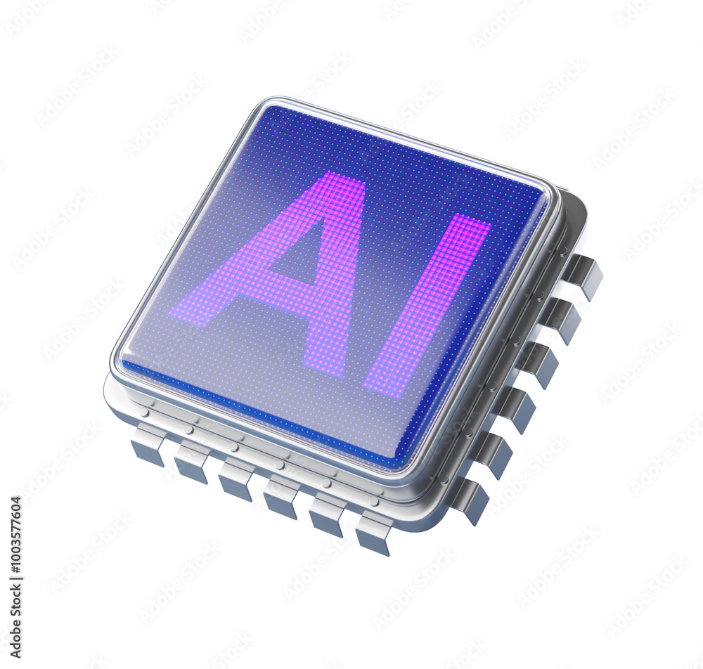 Fototapete illustration of a computer chip with ai text, 3d rendering on a white background. concept of artific