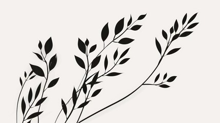 Minimalist black silhouette of branches with leaves on a white background, perfect for modern and elegant designs.