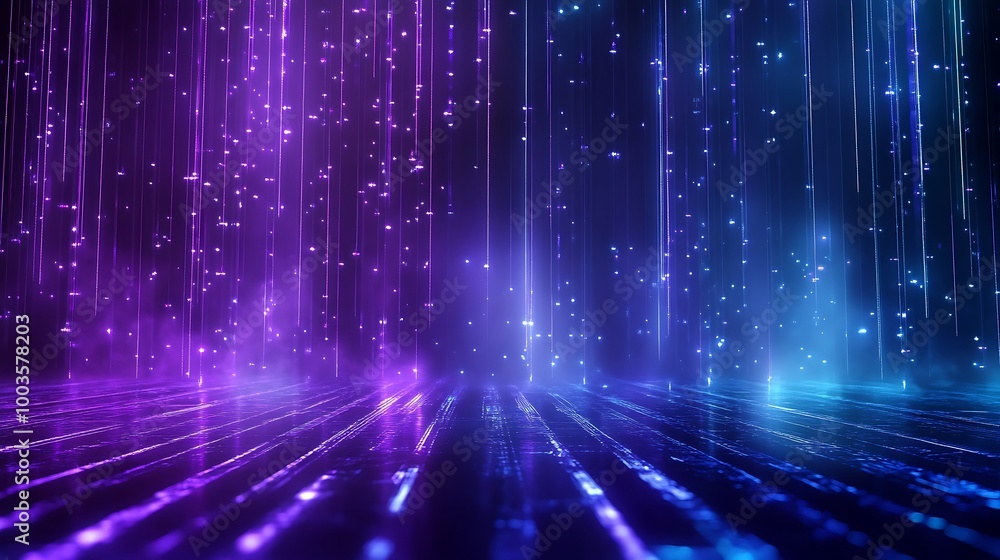 Poster colorful abstract background with glowing lights and particles, creating a vibrant digital atmospher