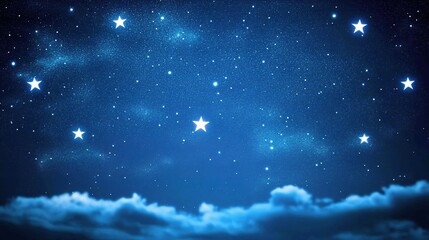 Starry Night Sky with Bright Stars and Clouds