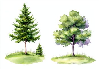 Watercolor illustration of a decorated christmas tree for the new year