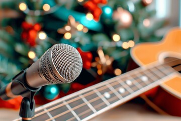 Guitars and microphones on stage during a Christmas show