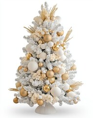 Obraz premium Artificial star hearts presents for new year 2019 on a white Christmas tree decorated with gold patchwork ornaments