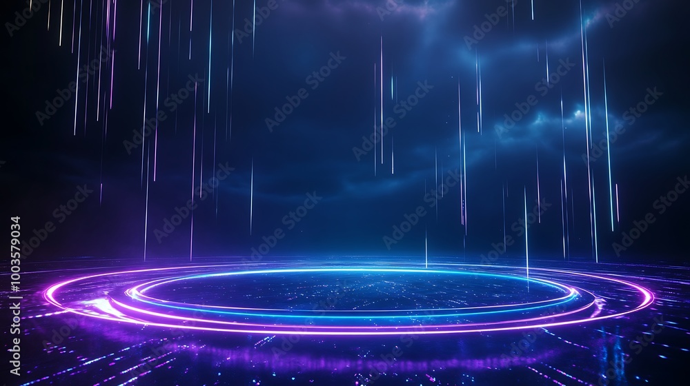 Poster digital background with neon light effects and abstract patterns, perfect for futuristic designs.