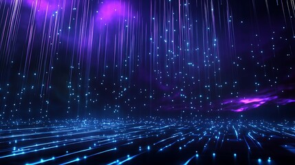 Digital abstract background with glowing lines and particles in blue and purple colors that create a futuristic atmosphere.