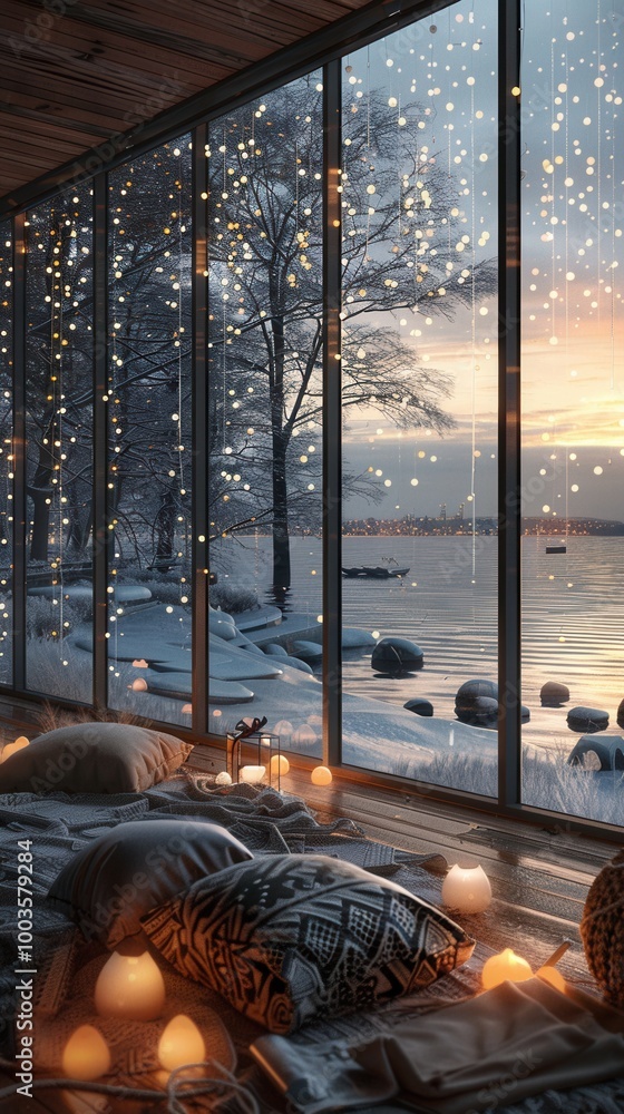 Canvas Prints A bedroom with a view of the water