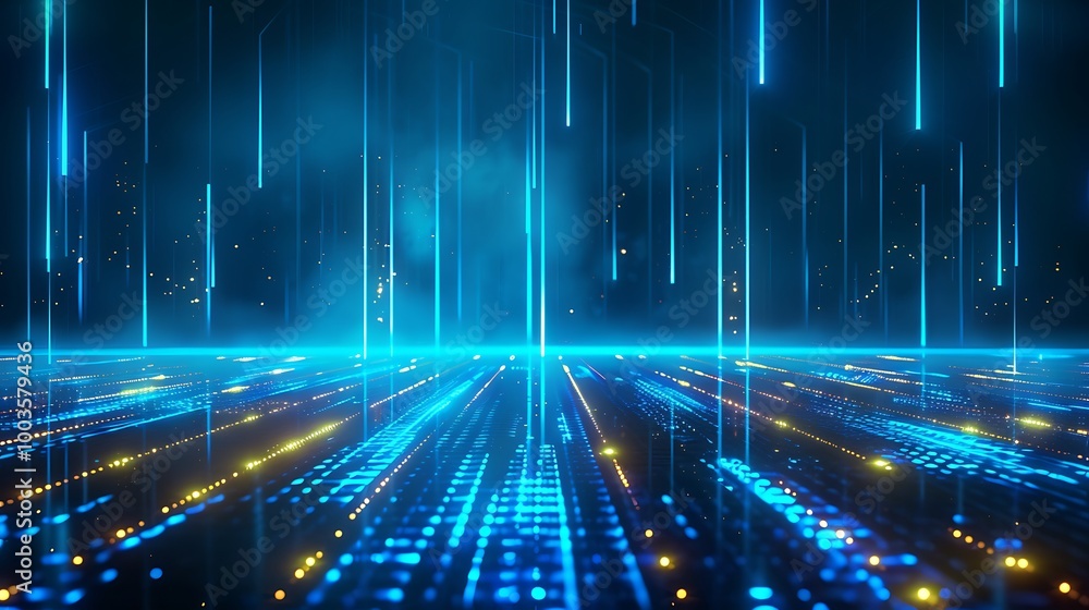 Aufkleber futuristic abstract digital landscape with glowing lines and data streams in vibrant colors against 