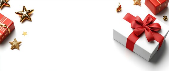 Noel is the name of the day. Christmas and New Year holiday background. Xmas greeting card. Xmas gifts on white background. Noel. Flat lay.