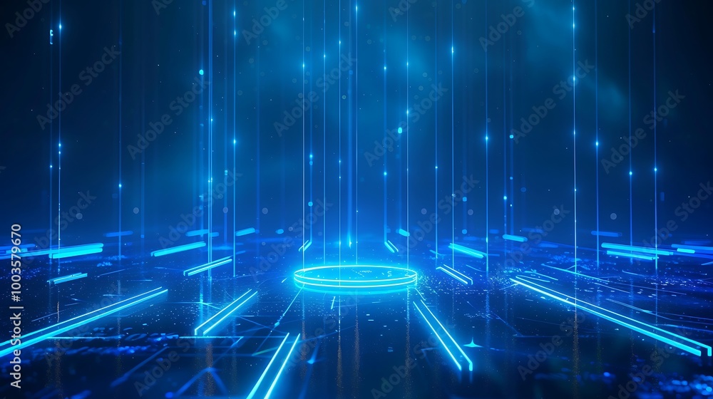 Poster futuristic blue digital background with glowing lines and particles creating an immersive tech envir