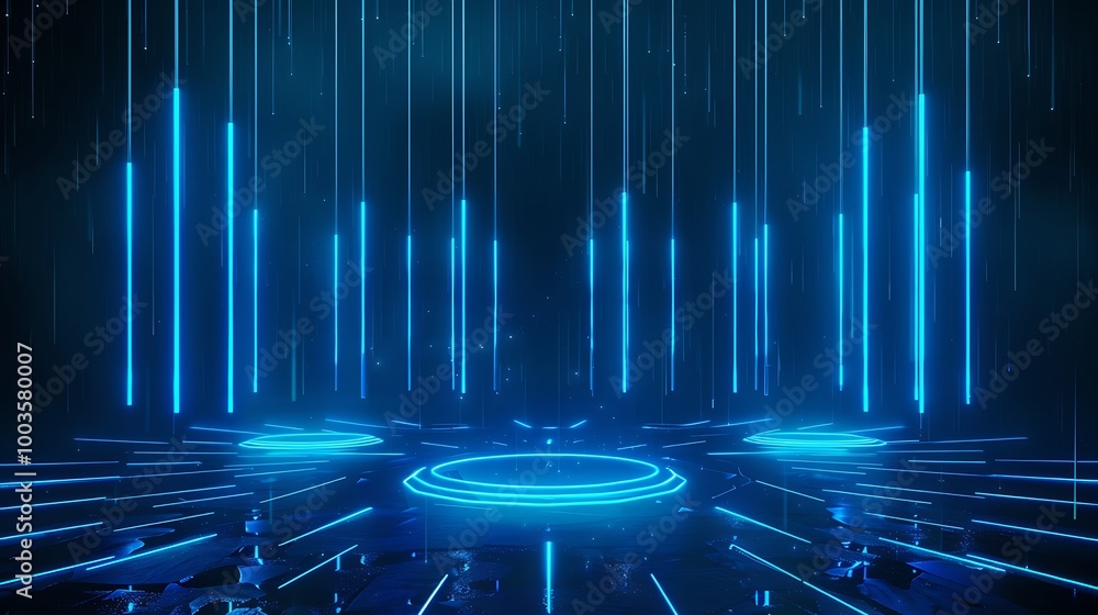 Aufkleber futuristic blue light background with glowing lines and circular elements in a modern abstract desig
