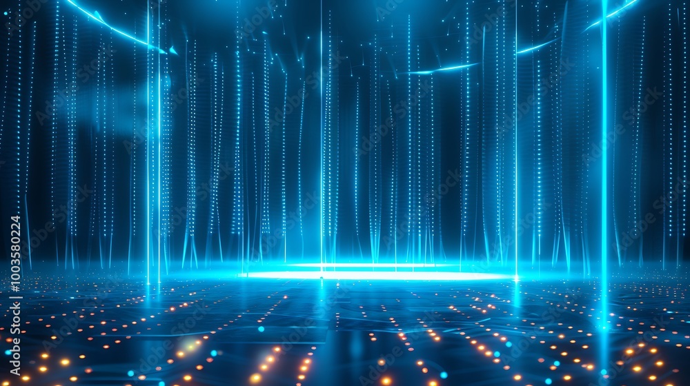Aufkleber futuristic blue neon lights creating a digital environment with glowing patterns and abstract shapes