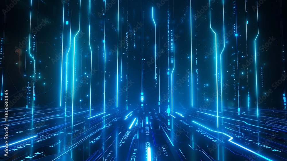Aufkleber futuristic digital background with glowing blue lines, creating a sense of depth and movement.