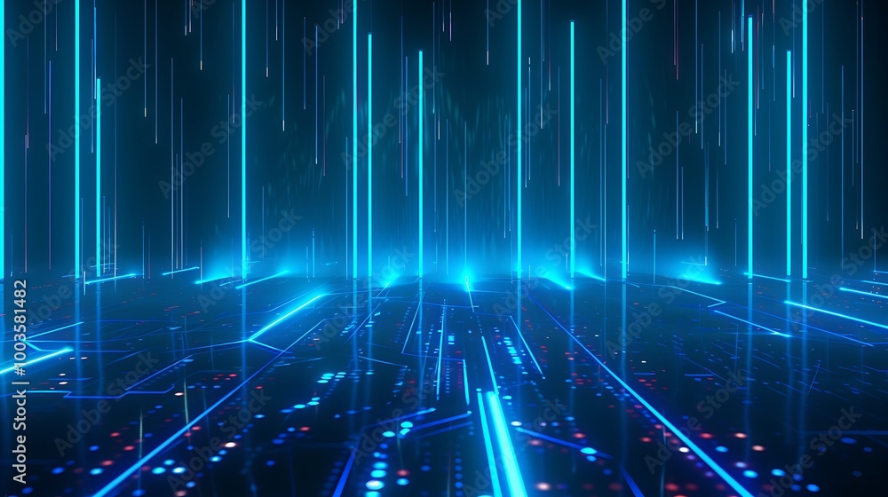 Aufkleber futuristic digital landscape with glowing blue lines and patterns, creating an immersive high-tech e