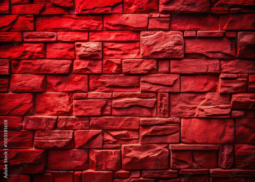 Poster red textured stone wall background with dark edges for use in design and art projects