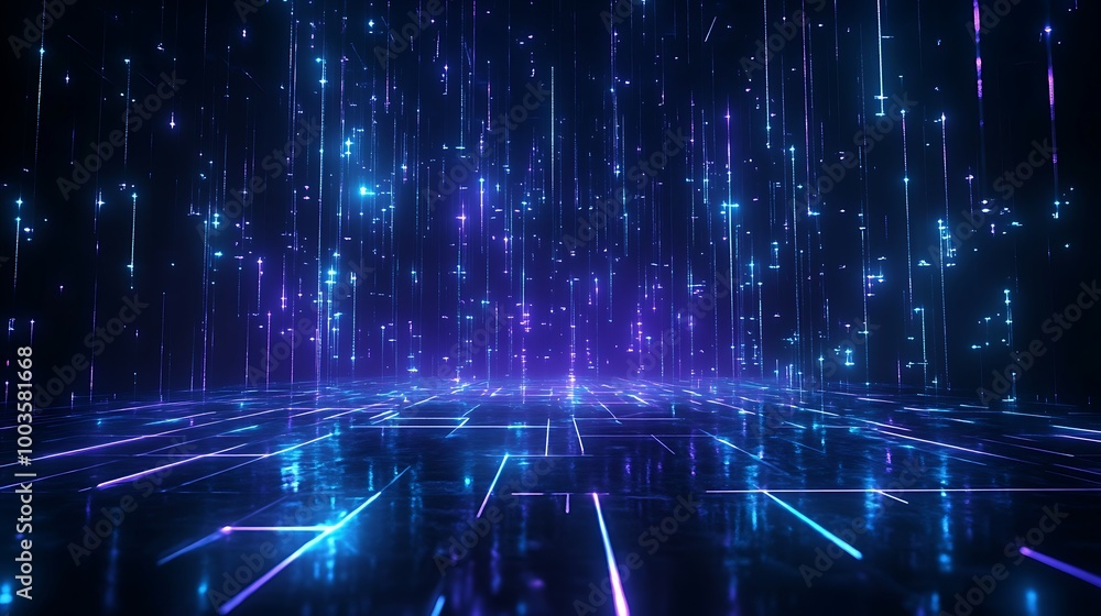 Poster futuristic digital landscape with glowing lights and vibrant colors creating a mesmerizing visual ef