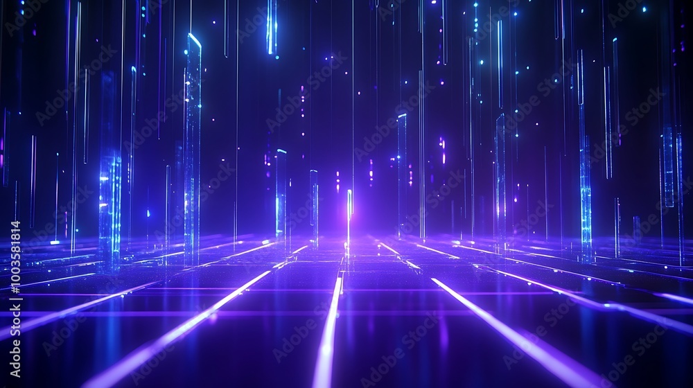 Poster futuristic digital landscape with glowing lines and vibrant colors, creating a technological ambianc