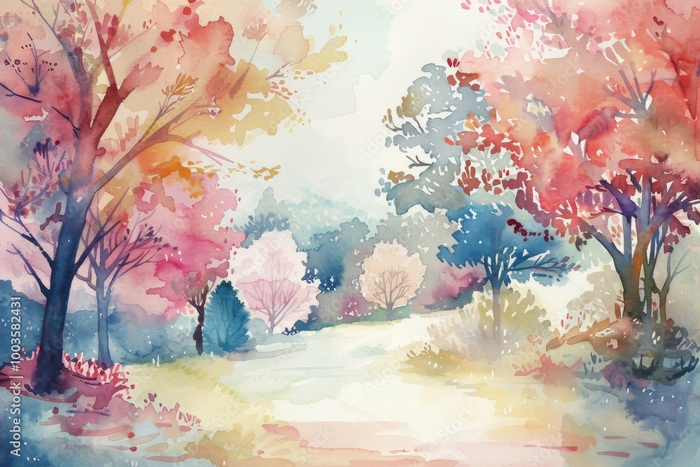 Poster Soft watercolor lofi scene with gentle patterns.