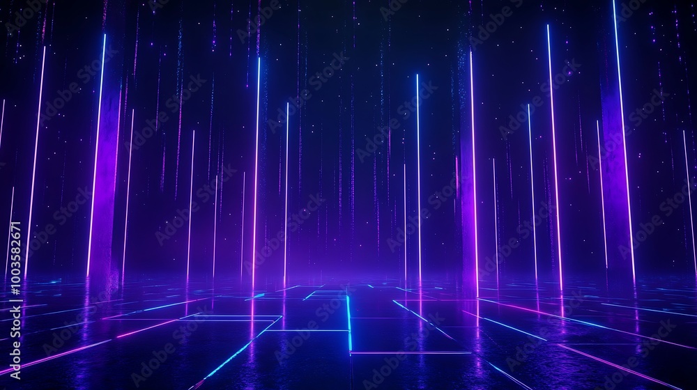 Poster futuristic neon light abstract background with glowing lines in vibrant colors, creating a digital a