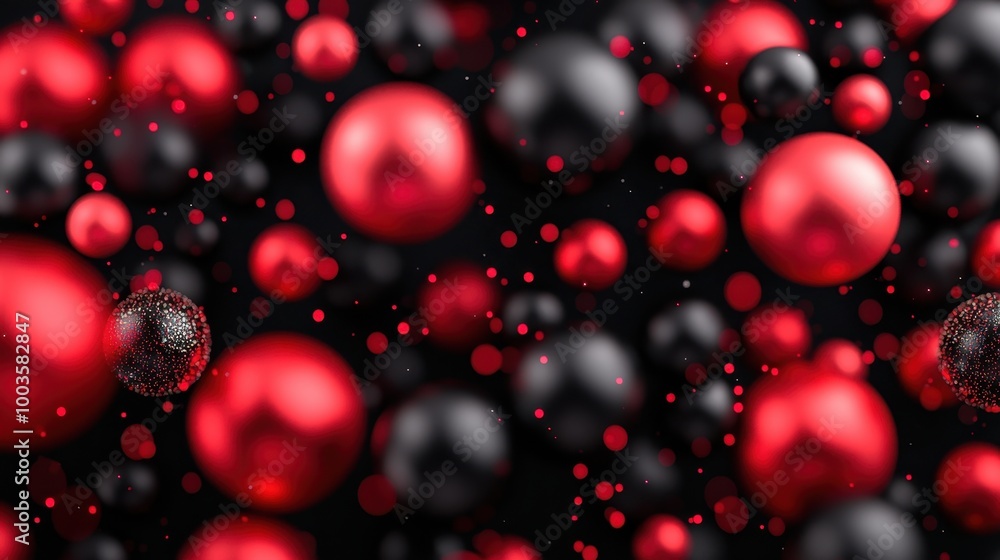 Poster a vibrant abstract image featuring red and black spheres, creating a dynamic sense of depth and move