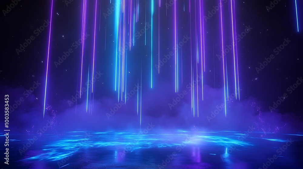 Aufkleber futuristic neon lights with digital rain effect over a reflective surface, creating a mesmerizing vi