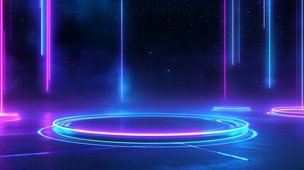Futuristic neon lights in a dark environment, creating an abstract mood with vibrant colors.