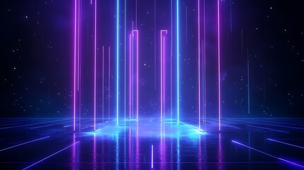 Futuristic neon lights radiating in a dark space, creating an immersive digital atmosphere.