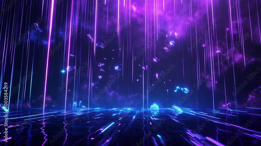 Poster vibrant abstract background with glowing lines and particles, creating a futuristic atmosphere with 