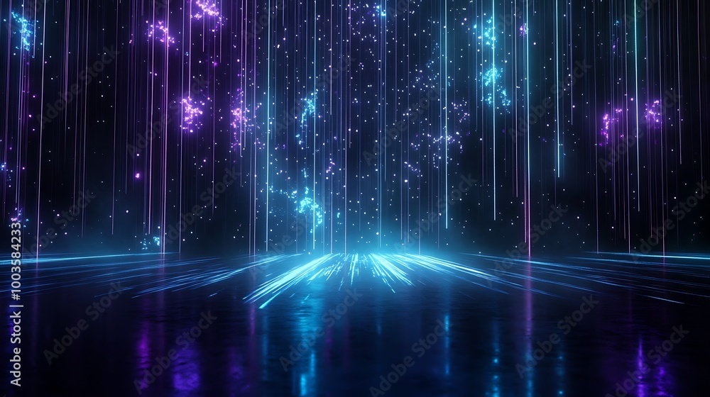 Poster vibrant abstract background with glowing lines and particles creating a mesmerizing digital atmosphe