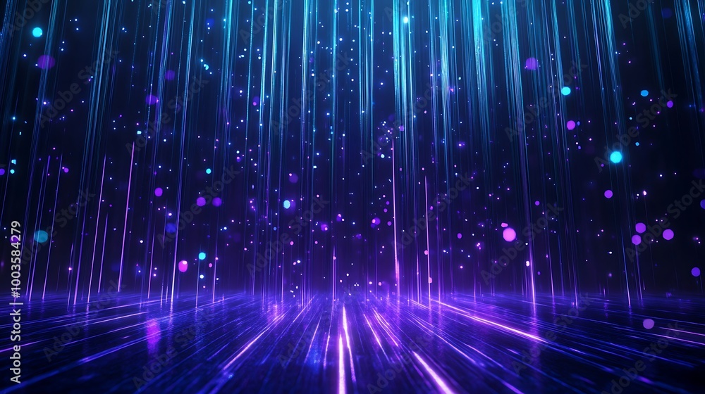 Poster Vibrant abstract background with lines and colorful particles, creating a sense of motion and depth.
