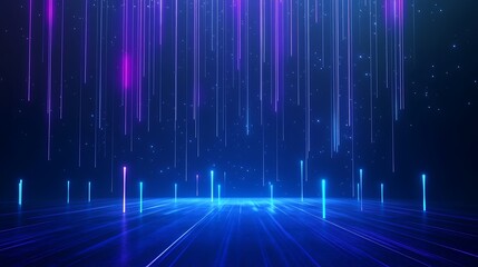 Vibrant beams of light in blue and purple colors, creating a futuristic and dynamic atmosphere.
