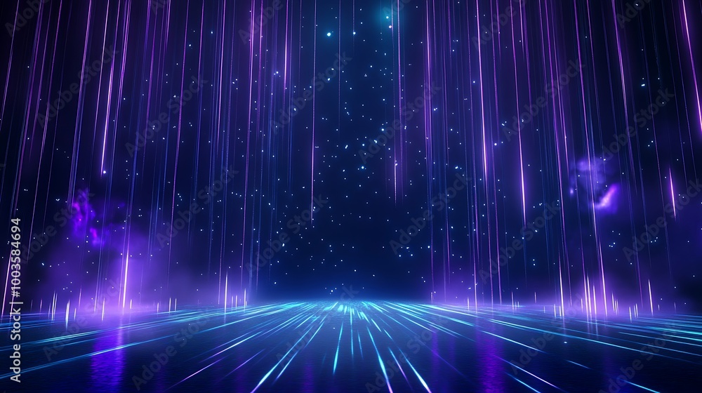 Aufkleber vibrant digital lights flowing in vertical streams against a dark cosmic backdrop, creating an immer