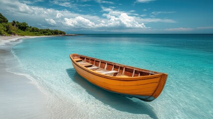 Naklejka premium Serene Seascape with Wooden Boat