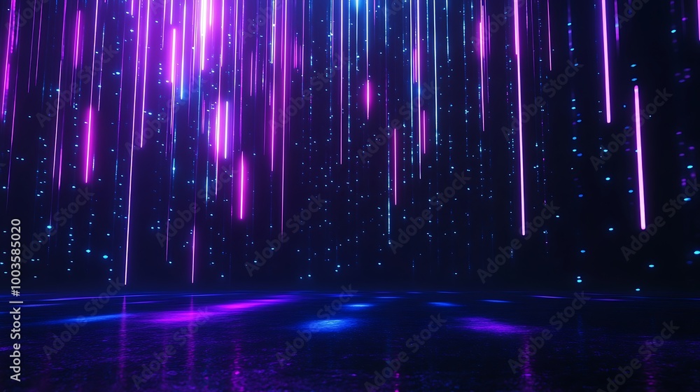 Poster vibrant neon light shows with colorful beams in a dark space, creating a mesmerizing atmosphere for 