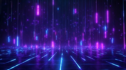 Vibrant neon light streaks illuminate a digital space, creating a futuristic atmosphere of color and movement.