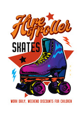 T-shirt or poster design. Roller skating drawn in a retro style. Original vector illustration in vintage style.