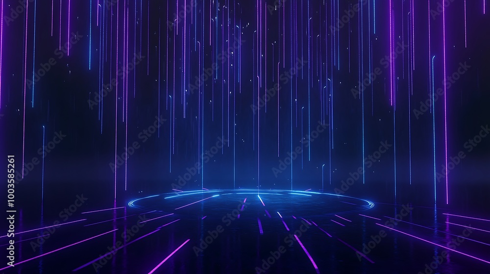 Poster vibrant neon lights create a dynamic background with futuristic vibes and glowing lines radiating ou