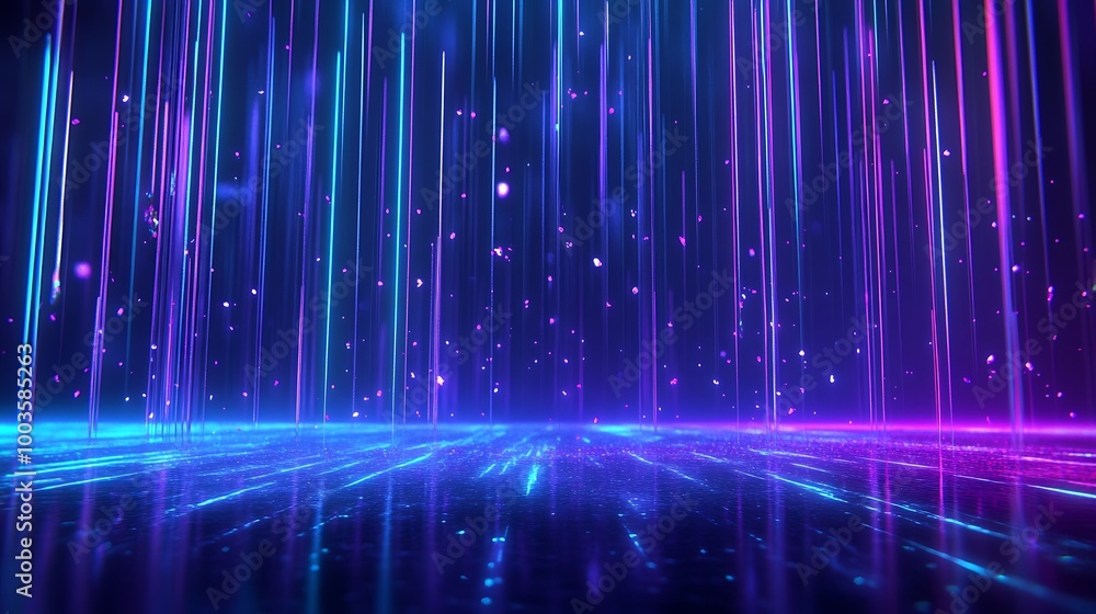 Poster vibrant neon lights create a dynamic digital background with colorful streaks and reflections for cr