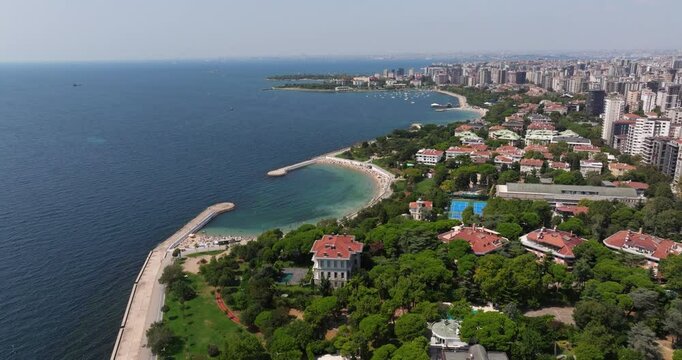 Aerial View Above Caddebostan Beach in Kadikoy, Istanbul, Turkey