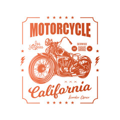T-shirt or poster design with an illustration of an old motorcycle. Original vector illustration in vintage style.