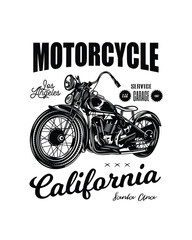 T-shirt or poster design with an illustration of an old motorcycle. Original vector illustration in vintage style.