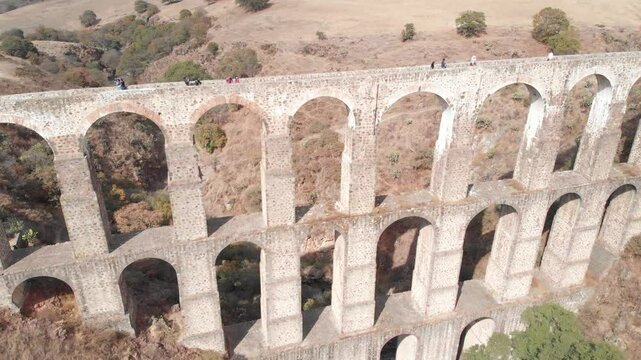 Aerial view of the arches of the site in Tepotzotlan, State of Mexico. Concept of nature and colonial architecture