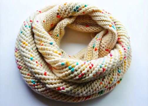 Soft cream knitted snud scarf, ideal for winter. Embrace warmth and style during cold weather while staying cozy