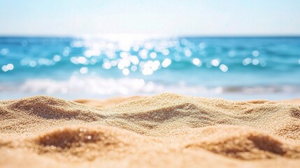 Obraz premium Sandy Shore with Sparkling Ocean Waves