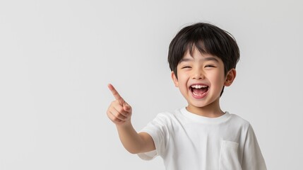 Asian boy pointing hand 