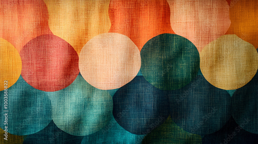 Aufkleber colorful abstract pattern with interlocking circles in warm and cool tones, creating a textured and 