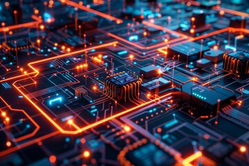 Obraz premium Top-down perspective on a network shielded by cybersecurity.