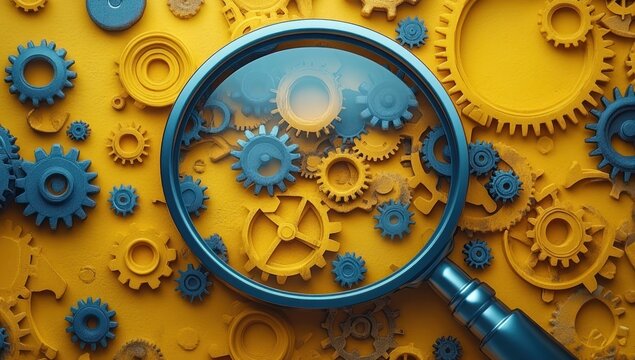 Magnifying Glass Over Gears
