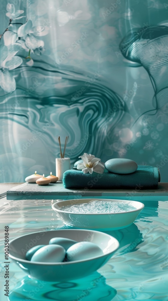 Poster tranquil spa setting with an eye-catching abstract color design.
